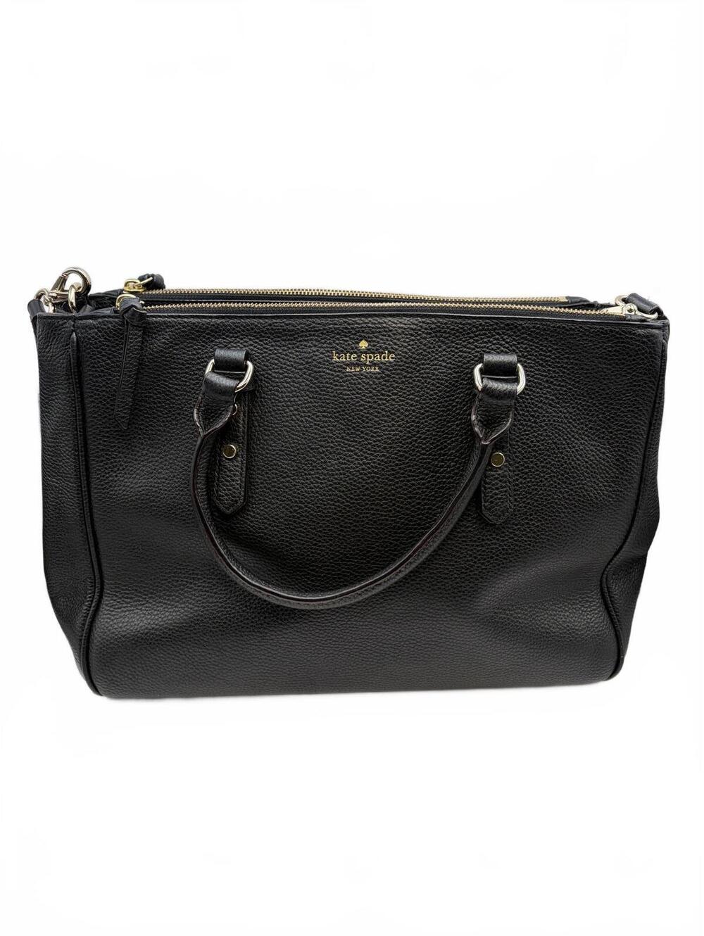 Kate Spade Mulberry Street Leighann Black Pebbled Leather Satchel Tote Bag Purse